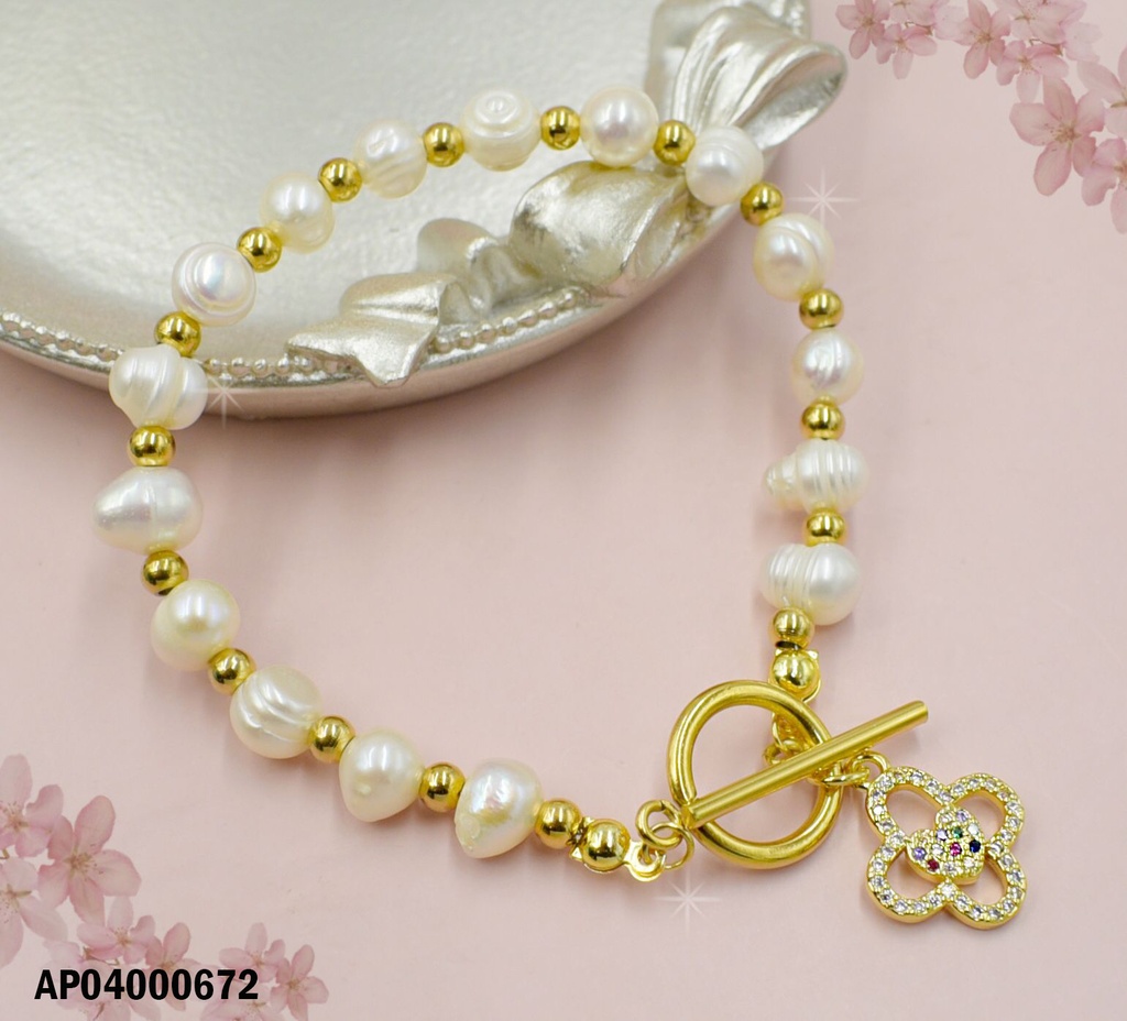 PULSERAS PERLAS CULTIVADAS DIJE CROQUI FLOR ZIRC