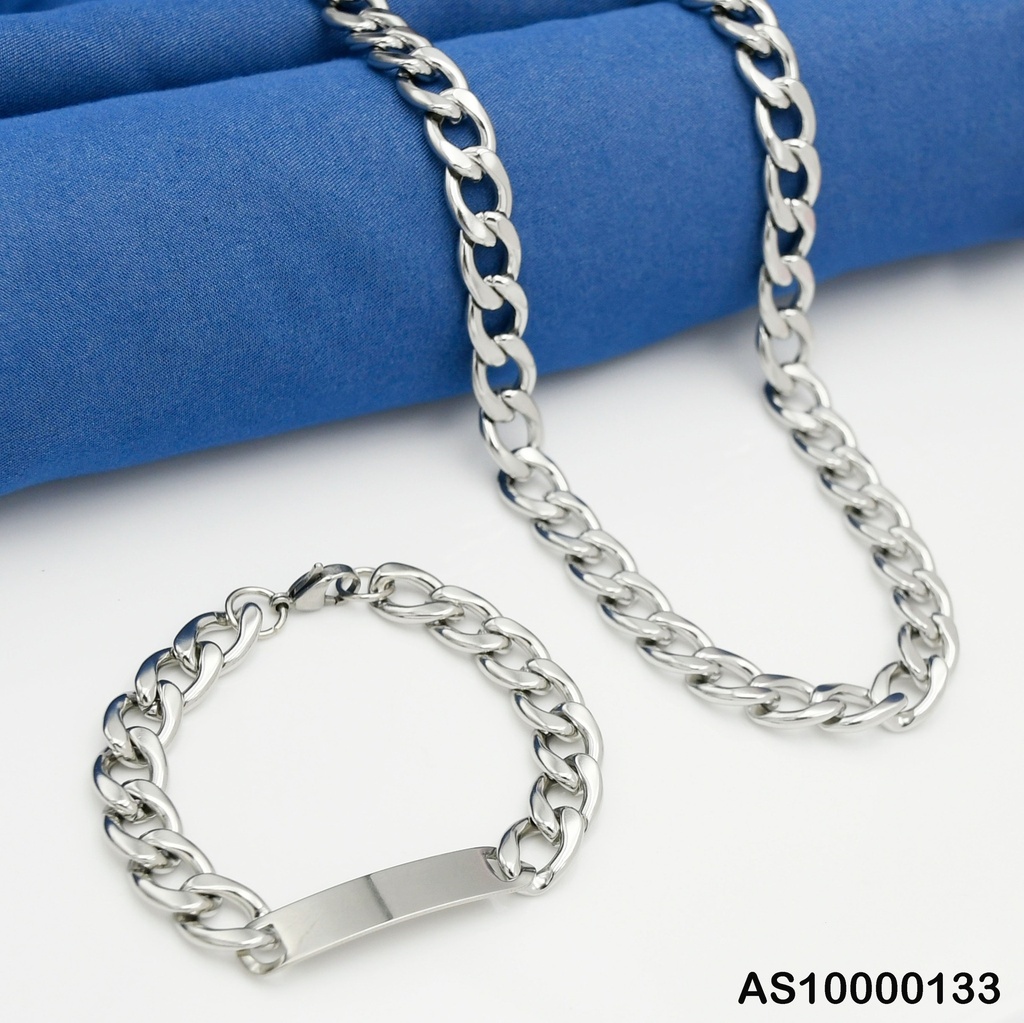 SET CADENA/PULSERA C/PLACA ESLABONES UNIF.GRANDES 3.0NK
