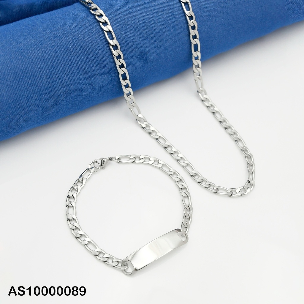 SET CADENA/PULSERA C/PLACA PLATEADA 1.6NK