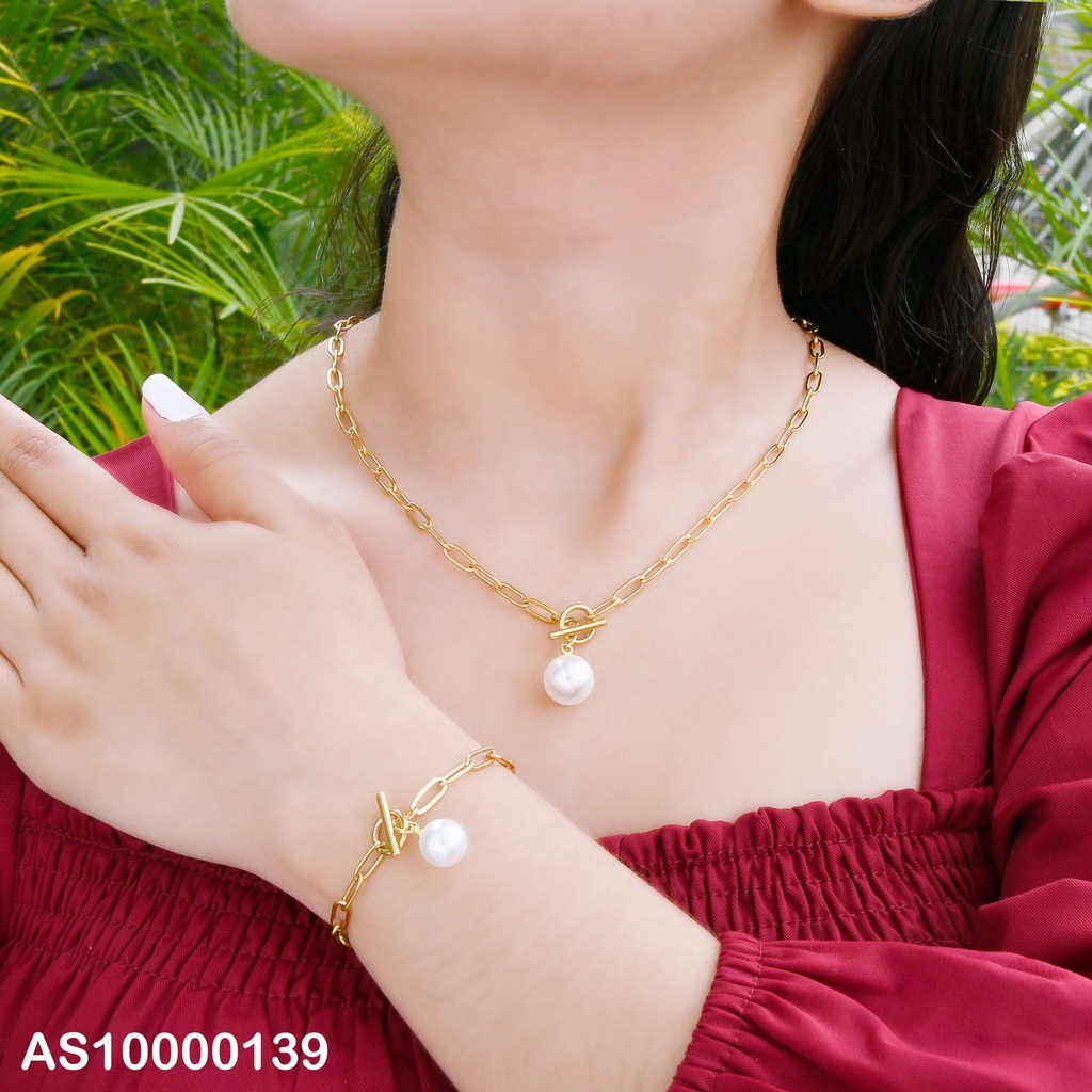 SET CADENA/PULSERA ESLABONES LARGOS DIJES:PERLA
