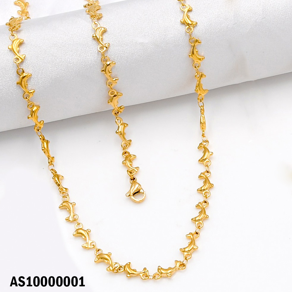 SET DE ACERO DORADO CADENA Y PULSERA DE DELFIN
