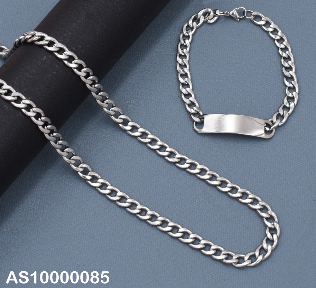 SET PLATEADO CADENA/PULSERA MARTILLADA ANCHA 1.8NK P675 ESLAB UNIF.