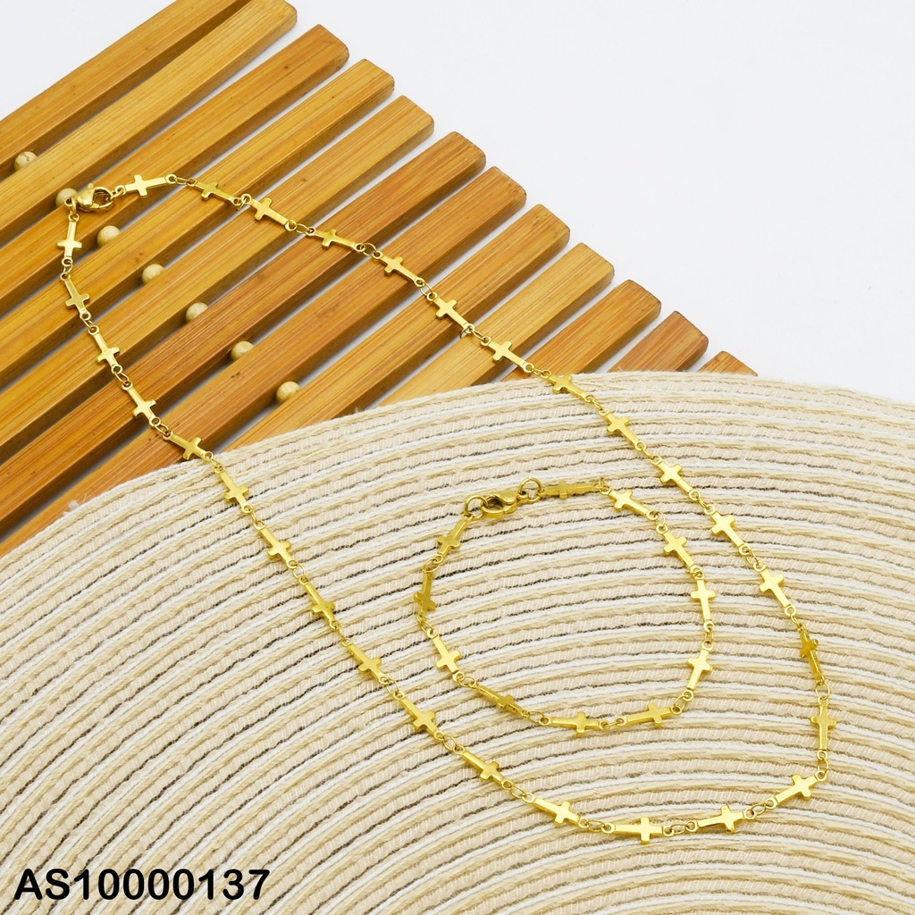 SET PULSERA/CADENA CRUCES LISAS DORADAS A9040