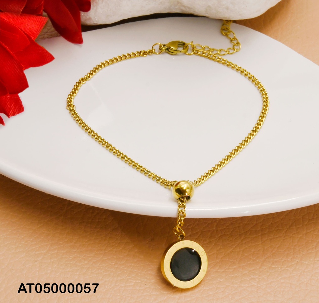 TOBILLERA COLGANTE RD NEGRO BORDE DORADO "LOVE"