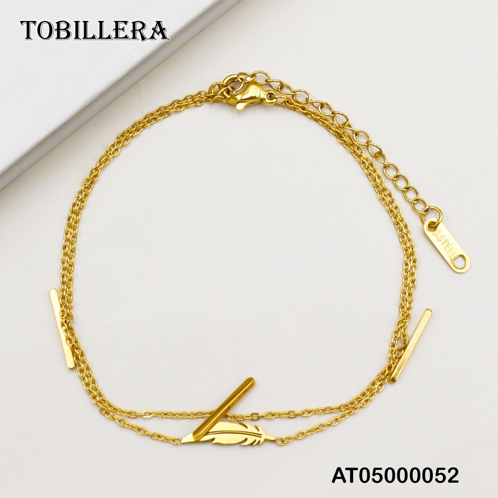 TOBILLERA DOBLE DIJES:HOJITA HORIZ/ COLGANTES BARRITAS