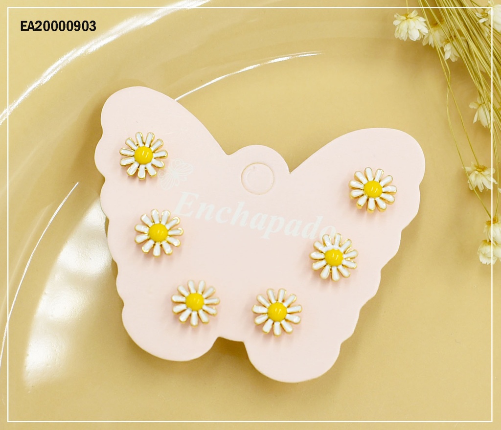 TRÍO ARETES ACRTÓN MARIPOSA MARGARITAS