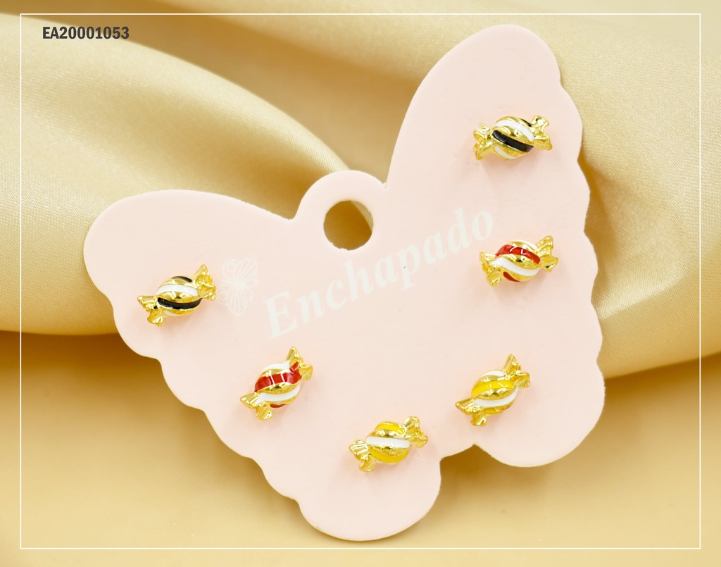 TRÍO ARETES CARTÓN MARIPOSA CARAMELOS COL.VARIOS