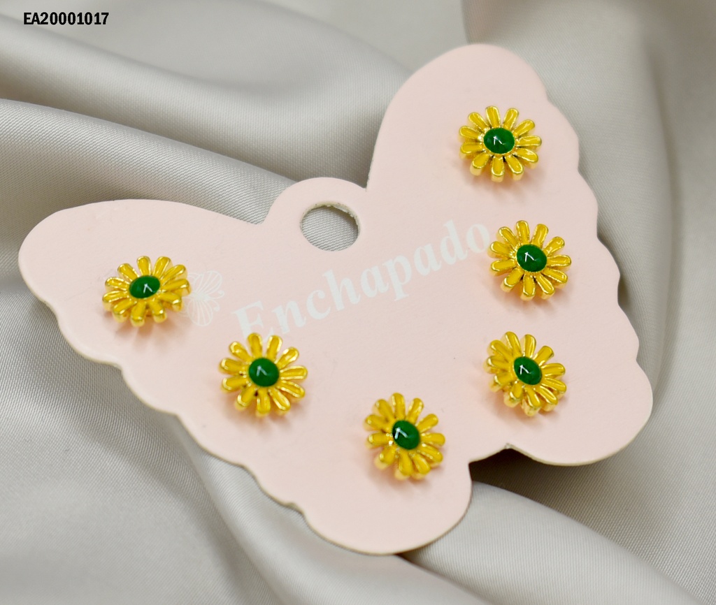 TRÍO ARETES CARTÓN MARIPOSA FLORES AMARILLAS Y VERDE (P.E.NOV2025)