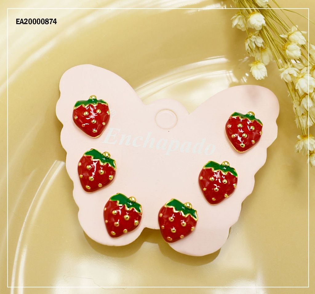 TRÍO ARETES CARTÓN MARIPOSA FRESA