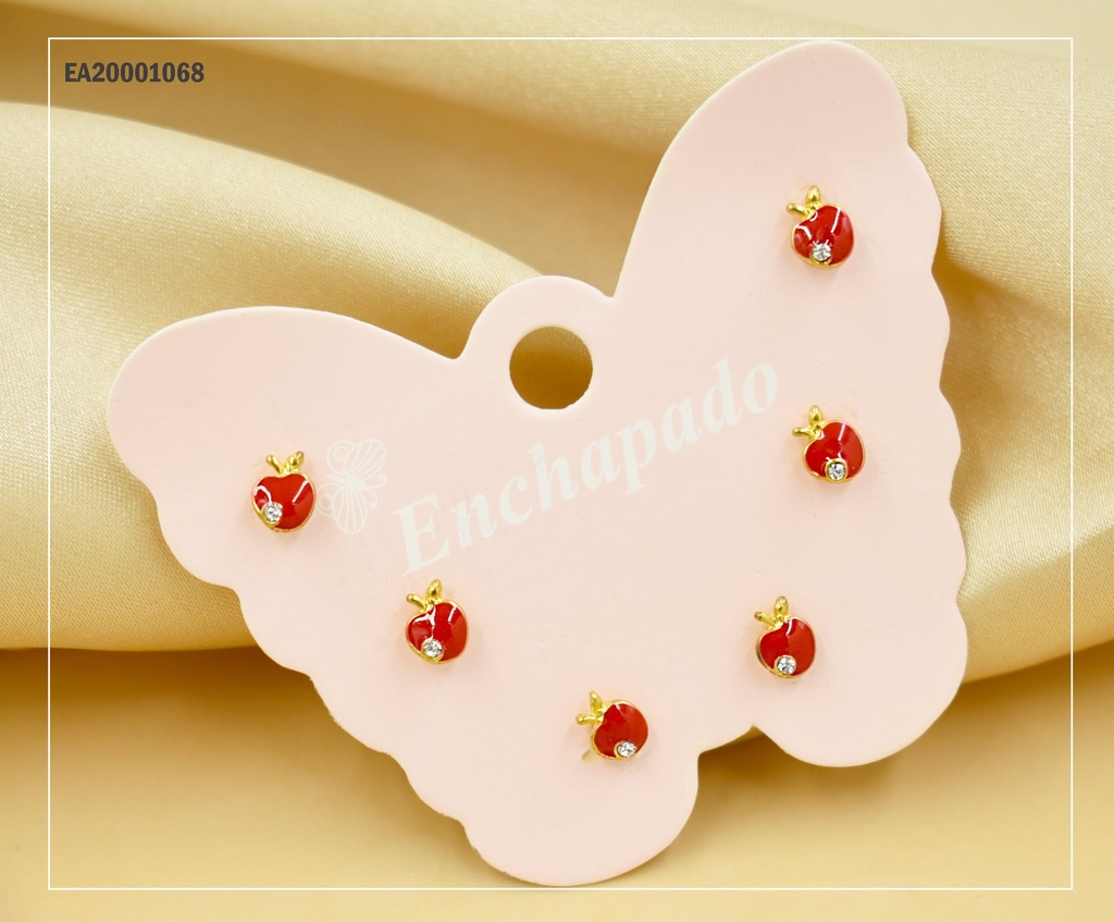 TRÍO ARETES CARTÓN MARIPOSA MANZANITAS C/ZIRCONIA (P.E.NOV2025)