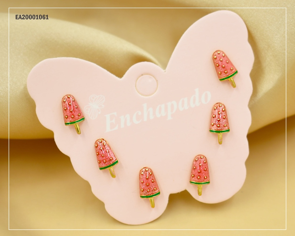 TRÍO ARETES CARTÓN MARIPOSA PALETAS DE SANDÍA (P.E.NOV2025)