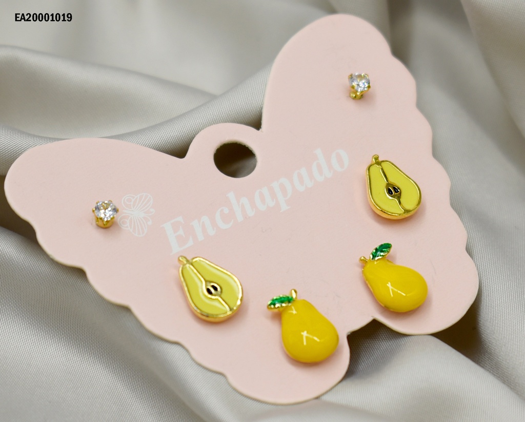 TRÍO ARETES CARTÓN MARIPOSA ZIRCONIA/AGUACATE/PERA (P.E.NOV2025)