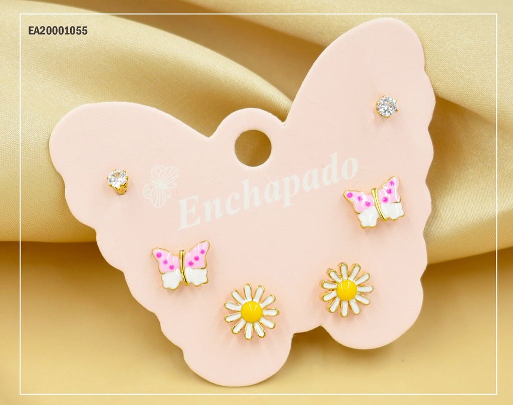 TRÍO ARETES CARTÓN MARIPOSA ZIRCONIA/MARIPOSA/FLOR