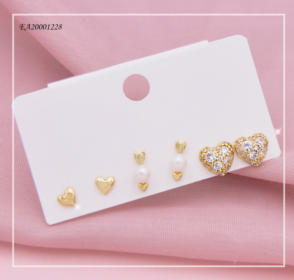 TRÍO ARETES CORAZÓN/CARMELO PERLA/♥ ZIRCONIAS