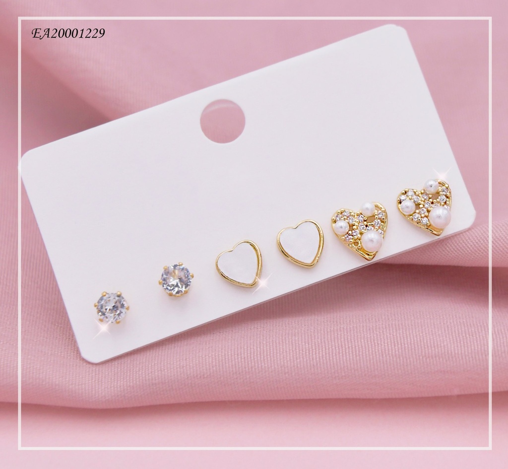 TRÍO ARETES ZIRCONIA/♥ BLANCOS/♥PERLITAS Y ZIRC
