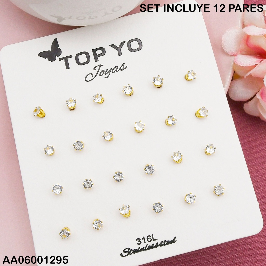 PAQUETE 12 PARES ARETES ZIRCONIAS RD 3MM