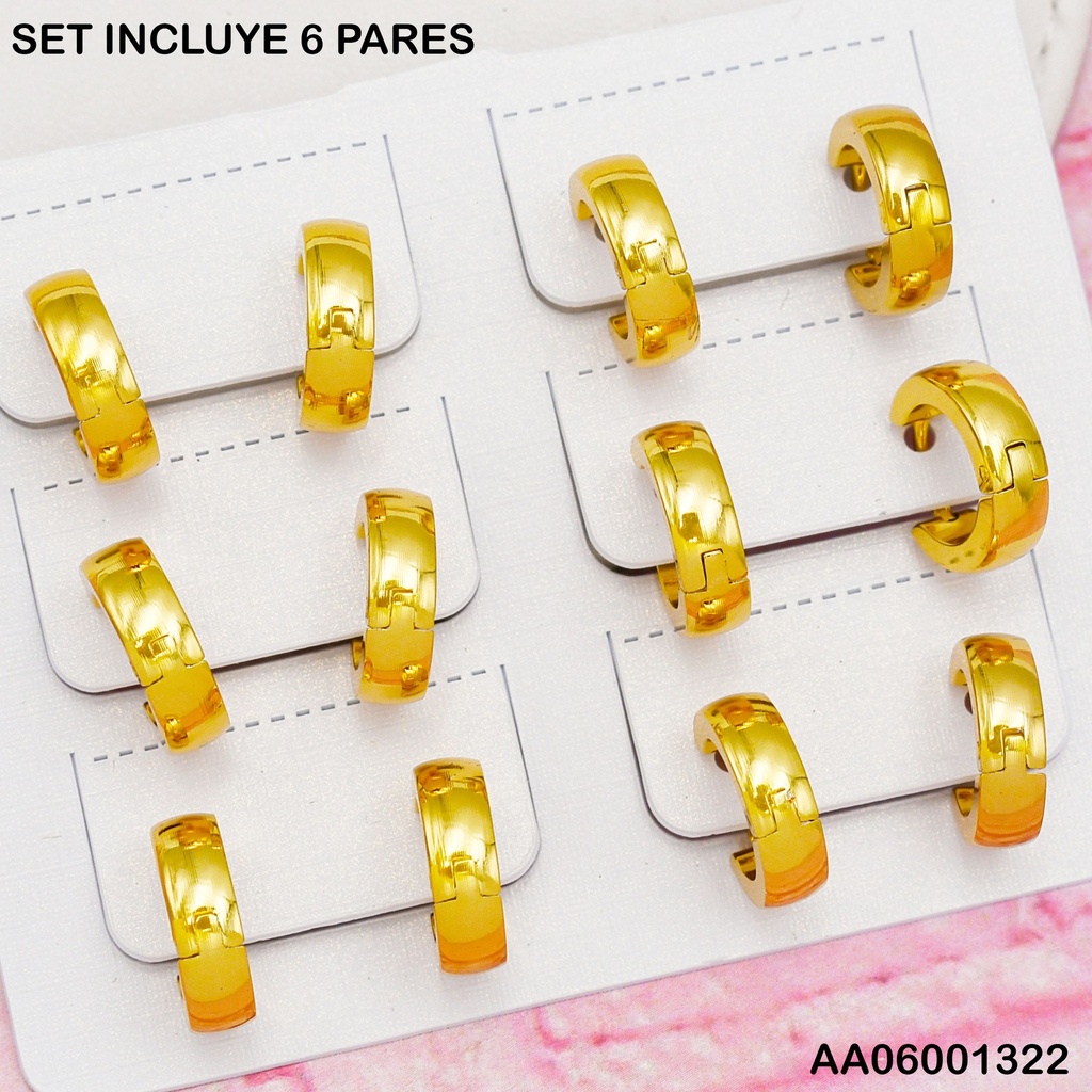 PAQUETE 6 PARES ARETES HUGGIES MEDIANOS LISOS/DOR