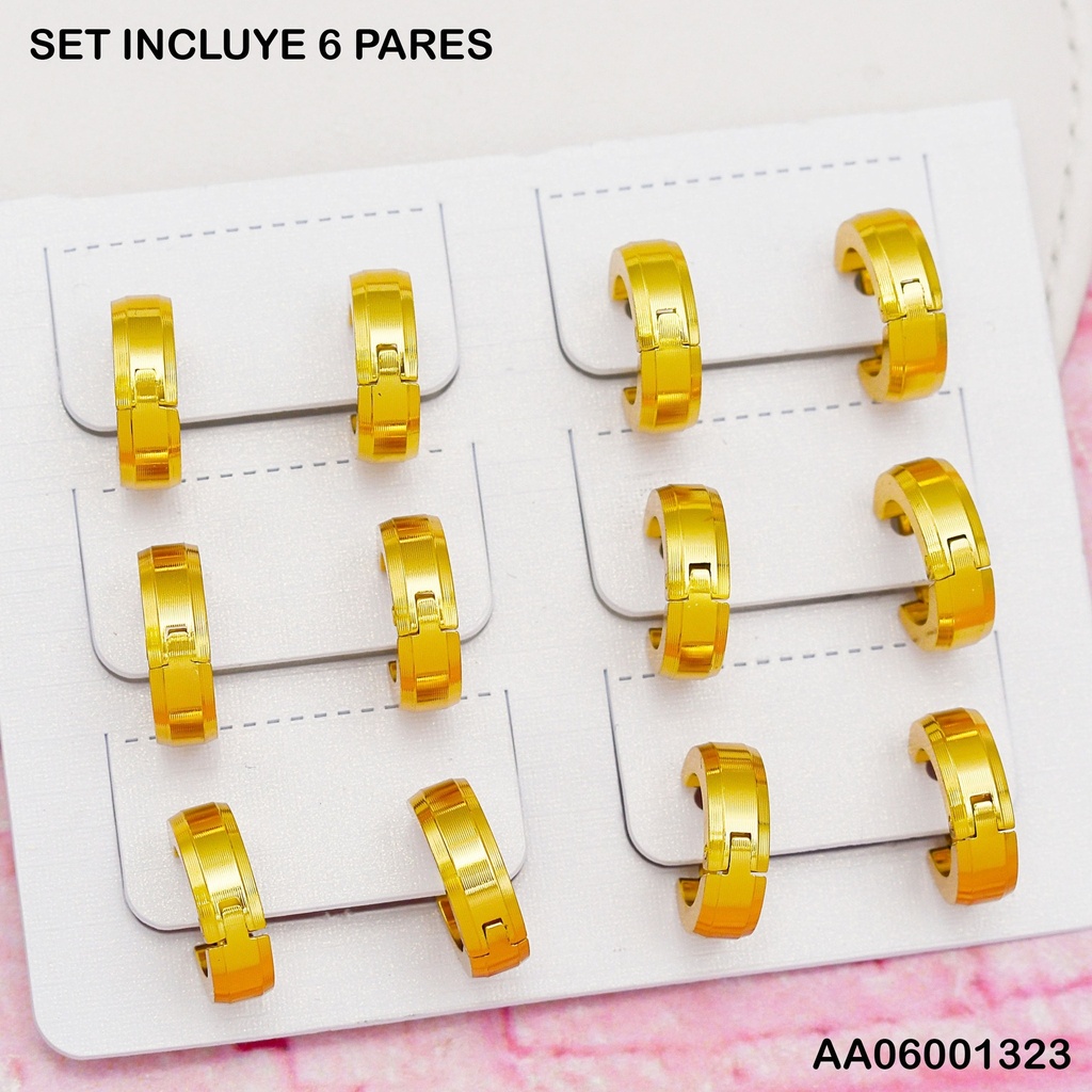 PAQUETE 6 PARES ARETES HUGGIES DOR.BORDES DIF.