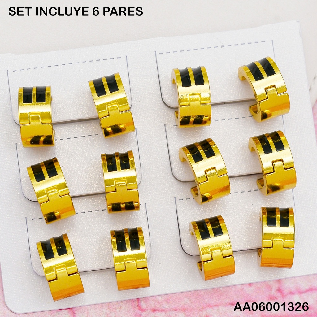 PAQUET 6 PARES ARETES HUGGIES 2 LÍNEAS NEGRAS