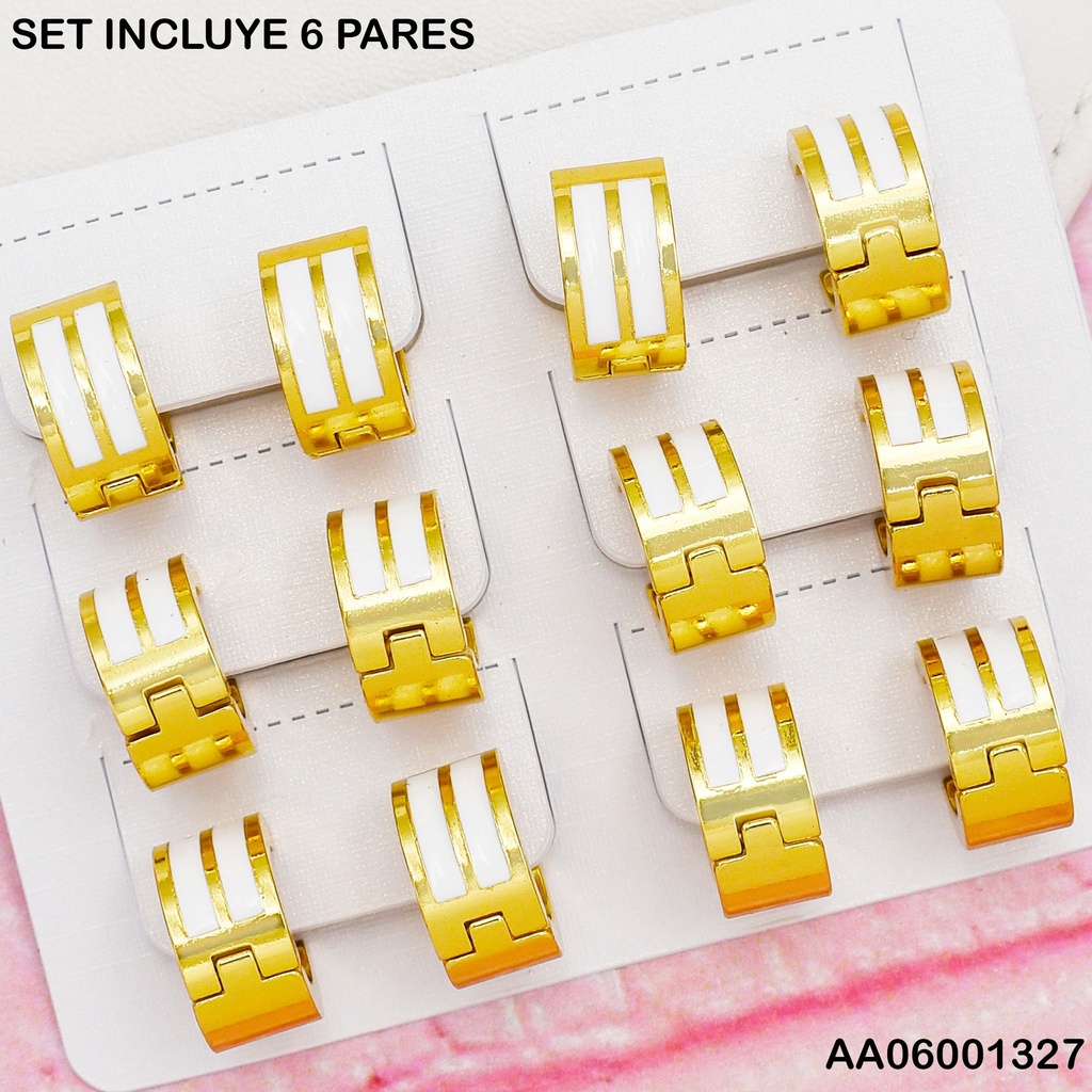 PAQUET 6 PARES ARETES HUGGIES 2 LÍNEAS BLANCAS