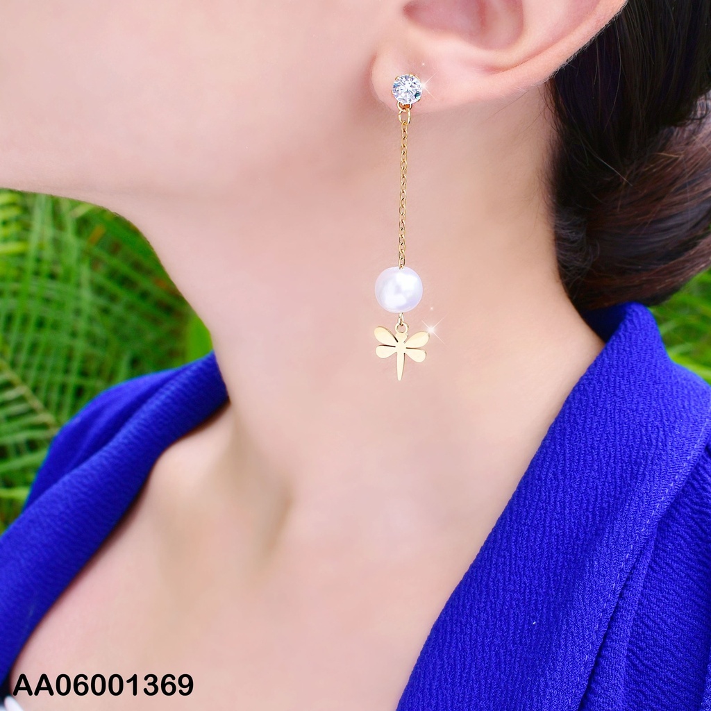 ARETES  COLGAR PERLA/PLACA LIBÉLULA