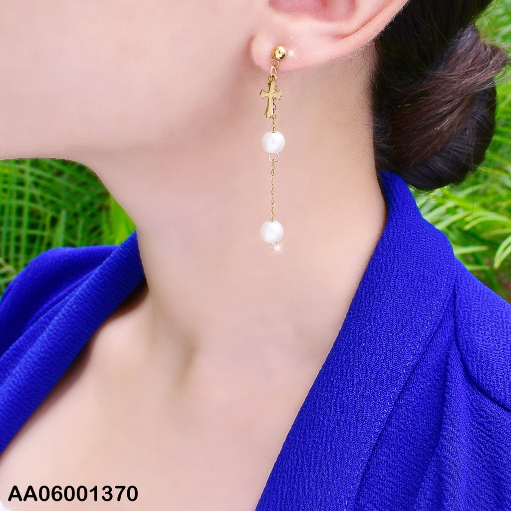 ARETES COLGAR PERLA/PLACA CRUZ