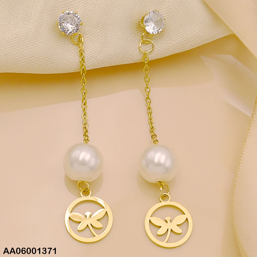ARETES COLGAR PERLA/CÍRCULO CON LIBÉLULA