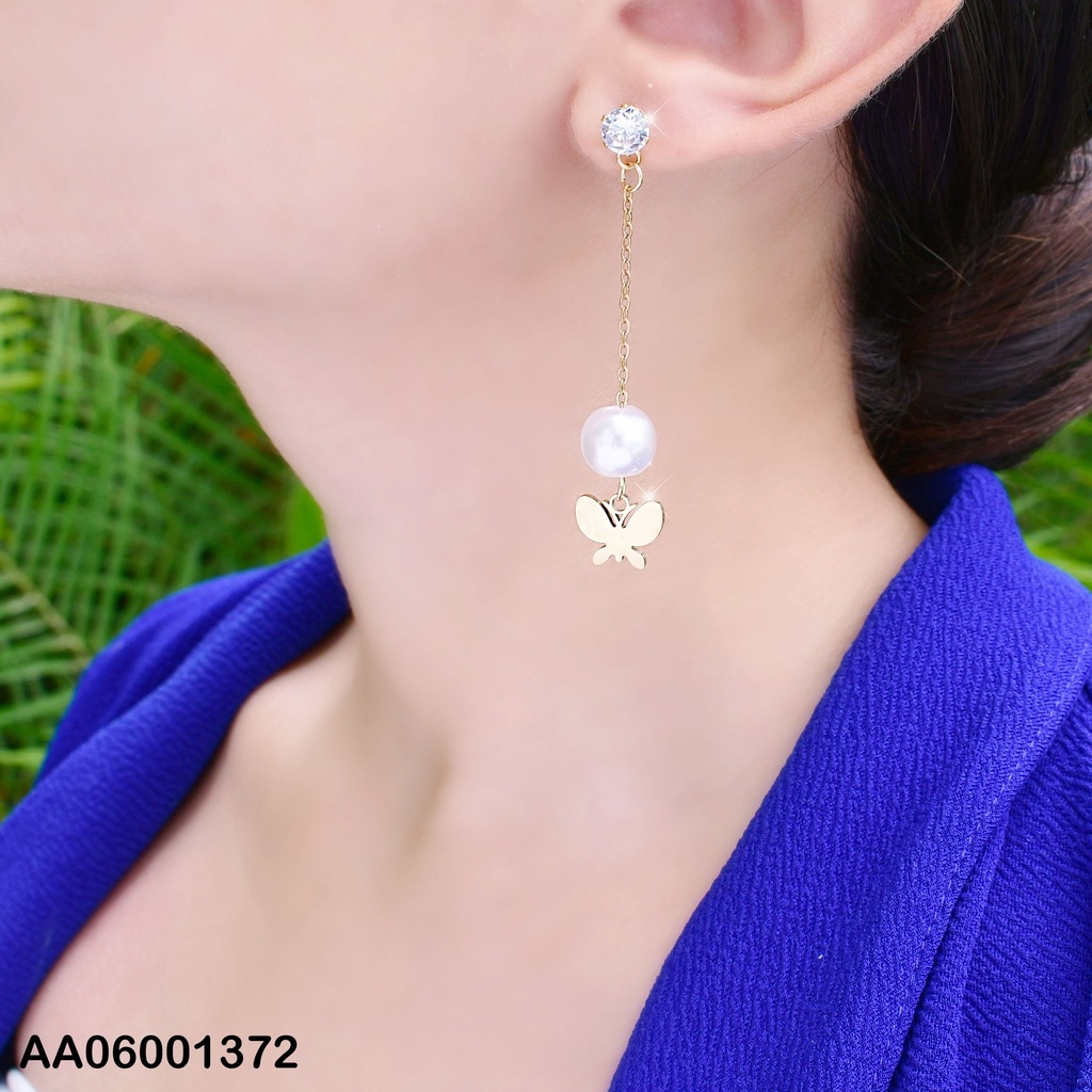 ARETES COLGAR PERLA/PLACA MARIPOSA