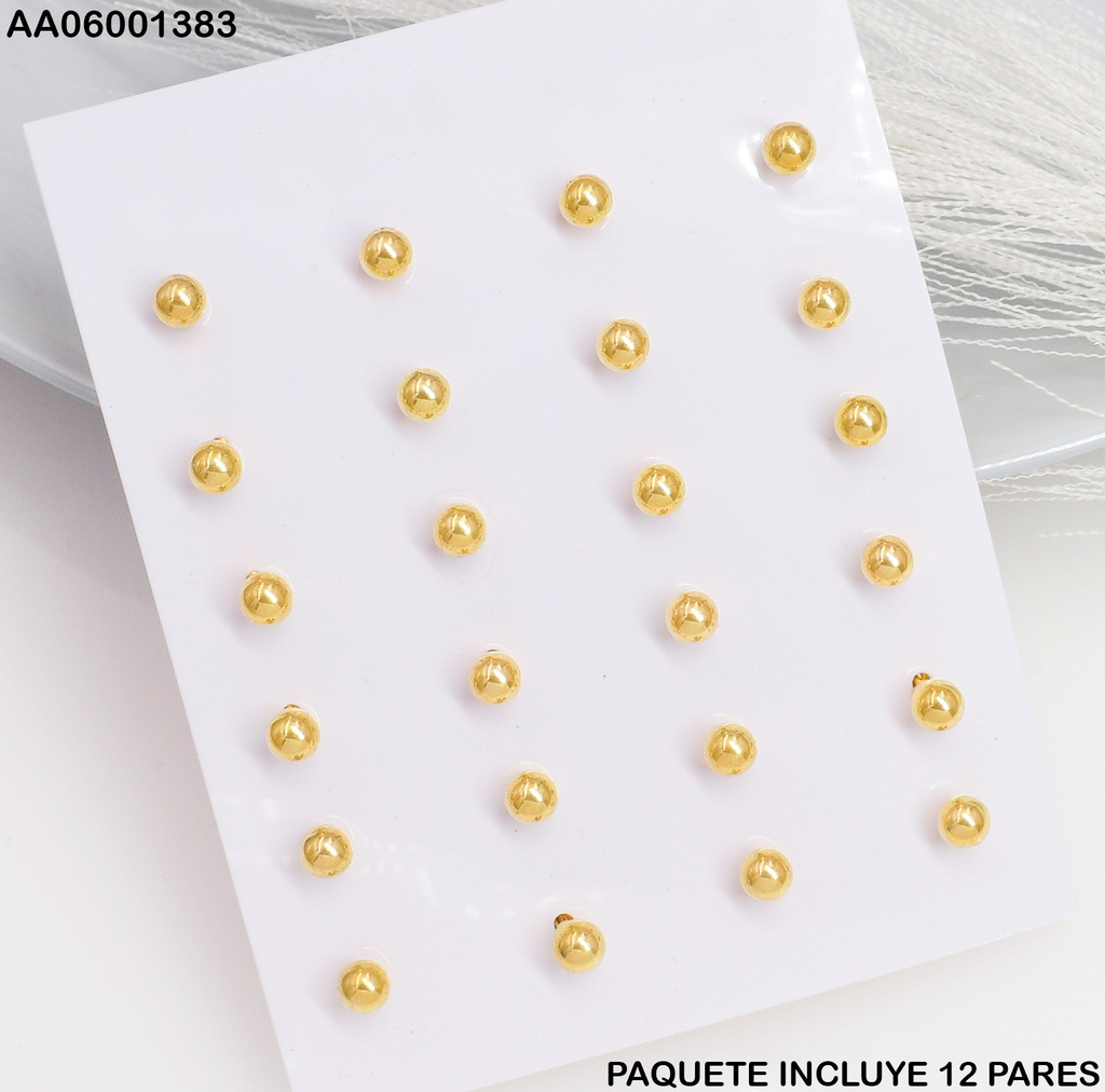 PAQUETE 12 PARES ARETES PELOTITAS P507-199-4MM