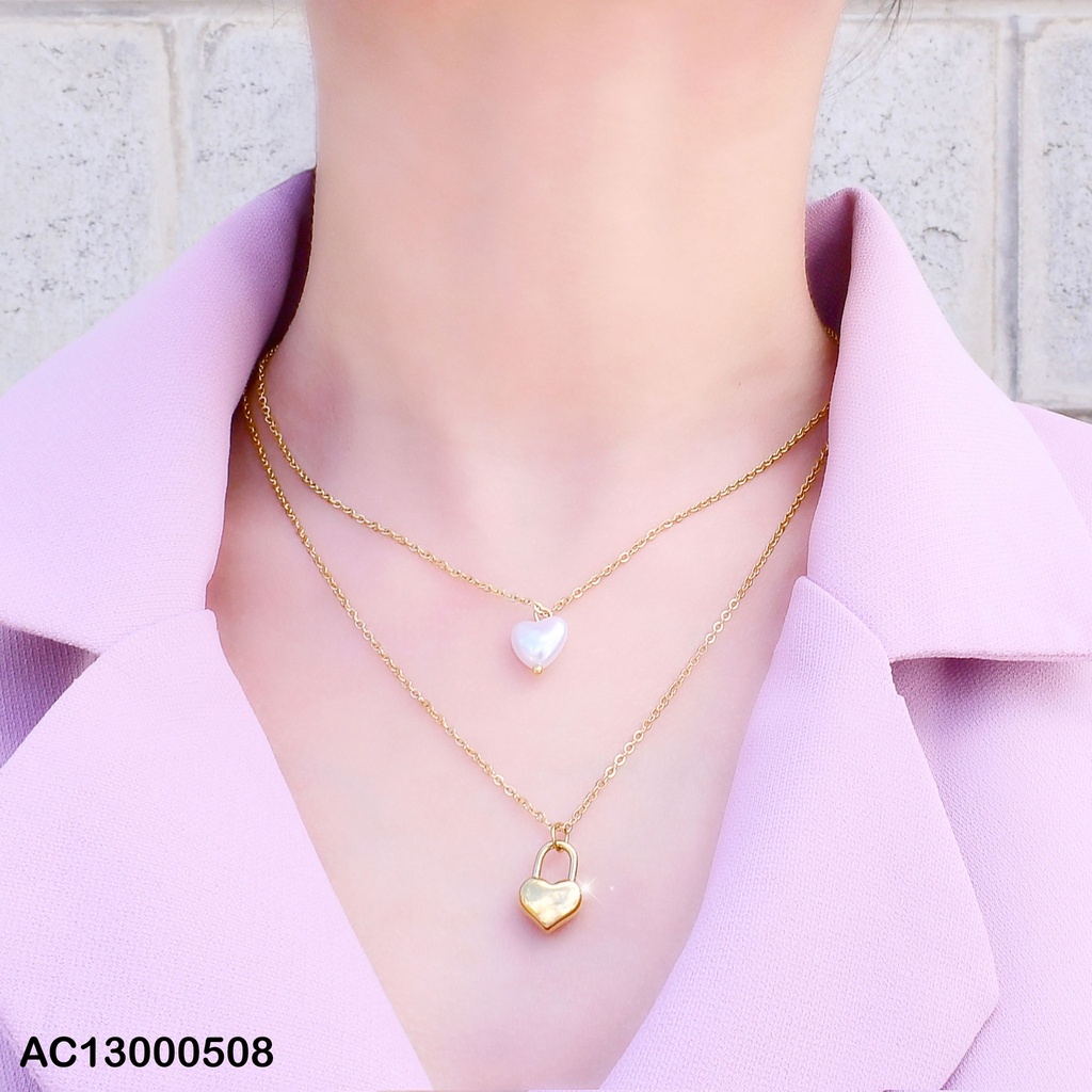 CADENA DOBLE DIJES:CORAZÓN BLANCO/CANDADO💛