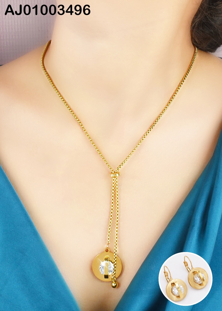 JUEGO ACERO CIRCULO C/ ZIRCONIA Y ARETES GOLGAR
