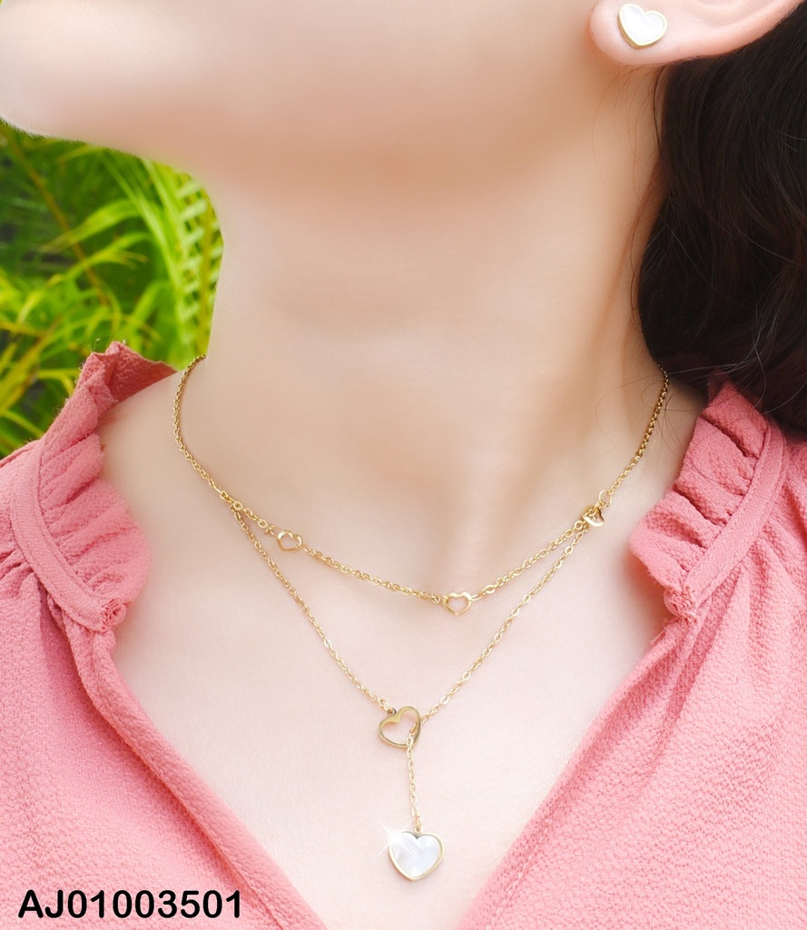 JUEGO DE ACERO CDN DOBLE CORAZON MARFIL C/ARETES (P.E.NOV2025)