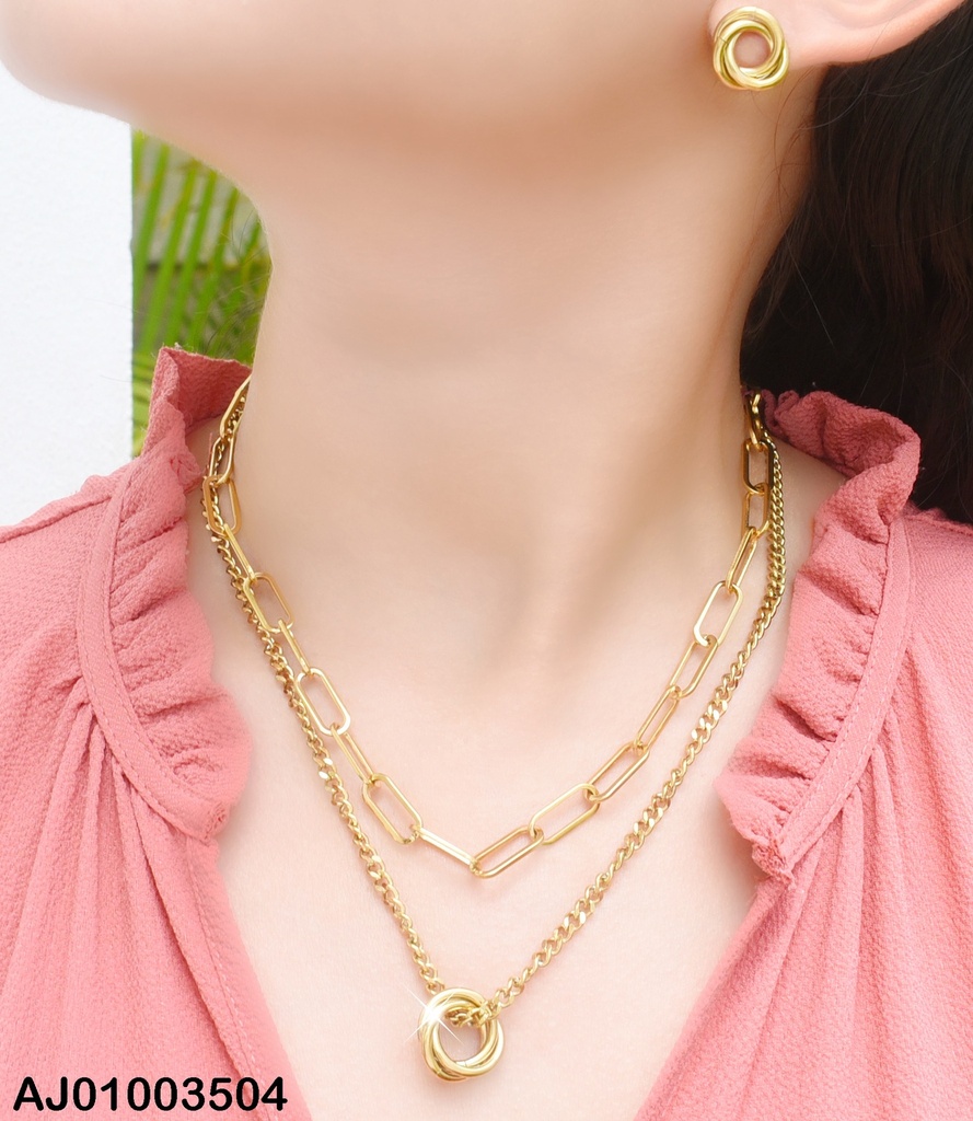 JUEGO DE ACERO DOBLE CDN ESLABONES PEQ. Y MED. DIJE NUDO Y ARETES