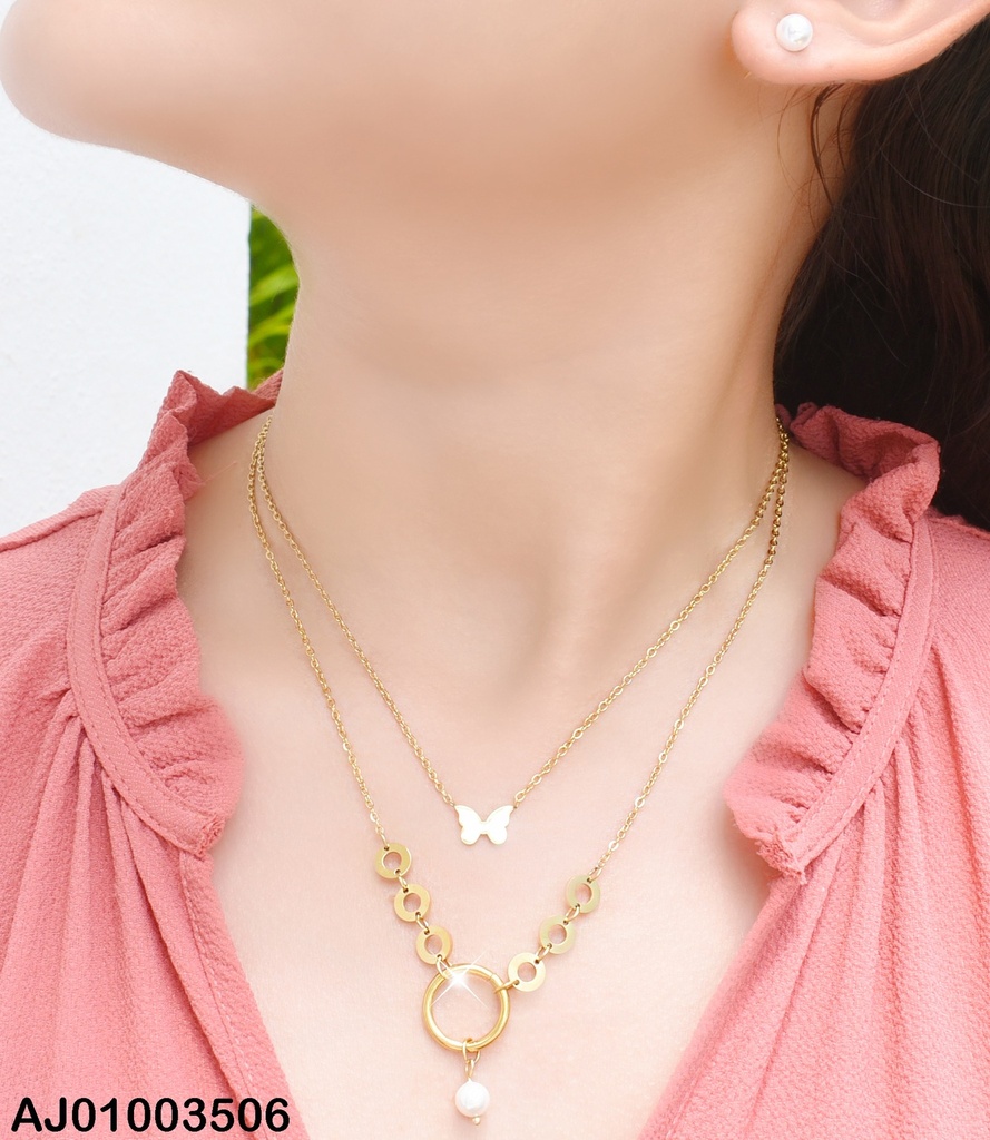 JUEGO DE ACERO CDN DOBLE CON LAZO Y AROS PEQ Y MED. C/ARETES