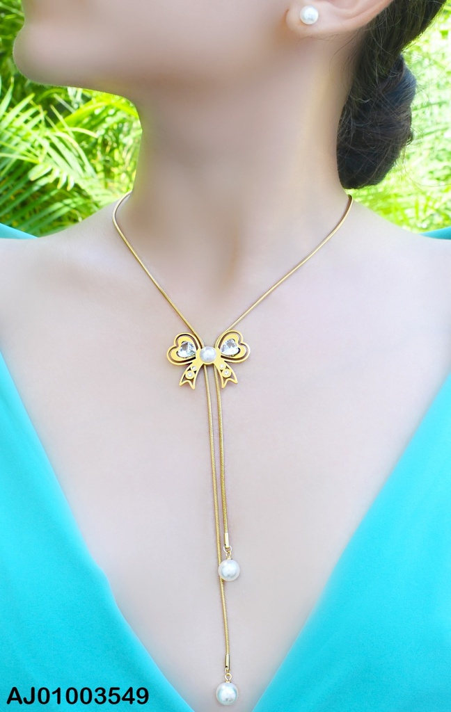 JUEGO ARETES PERLA CORBATERO LAZO ZIRCONIAS/PERLAS