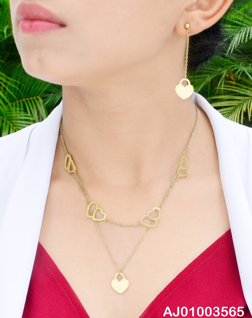JUEGO PLACAS/CROQUIS DOBLE CORAZÓN, ARETES COLGANTES