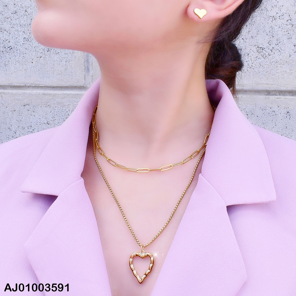 JUEGO ARETES PLACA♥ DOBLE CAD.CILÍNDRICA/ANCHA DIJE:♥CORRUGADO