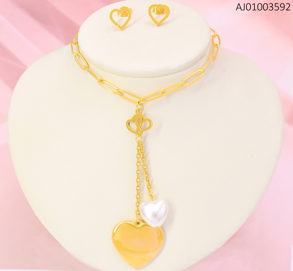 JUEGO CADENA LARGA ARETES CROQUI♥.COLGANTES:🤍/💛/💕