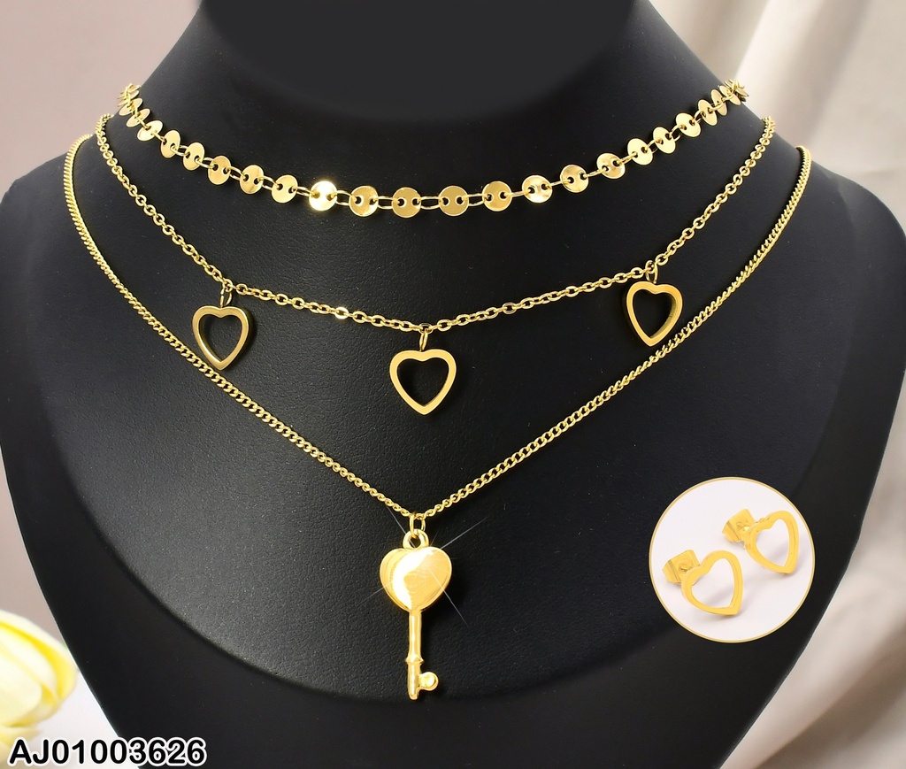JUEGO TRIPLE CAD.CROQUIS CORAZONES,DIJE:LLAVE
