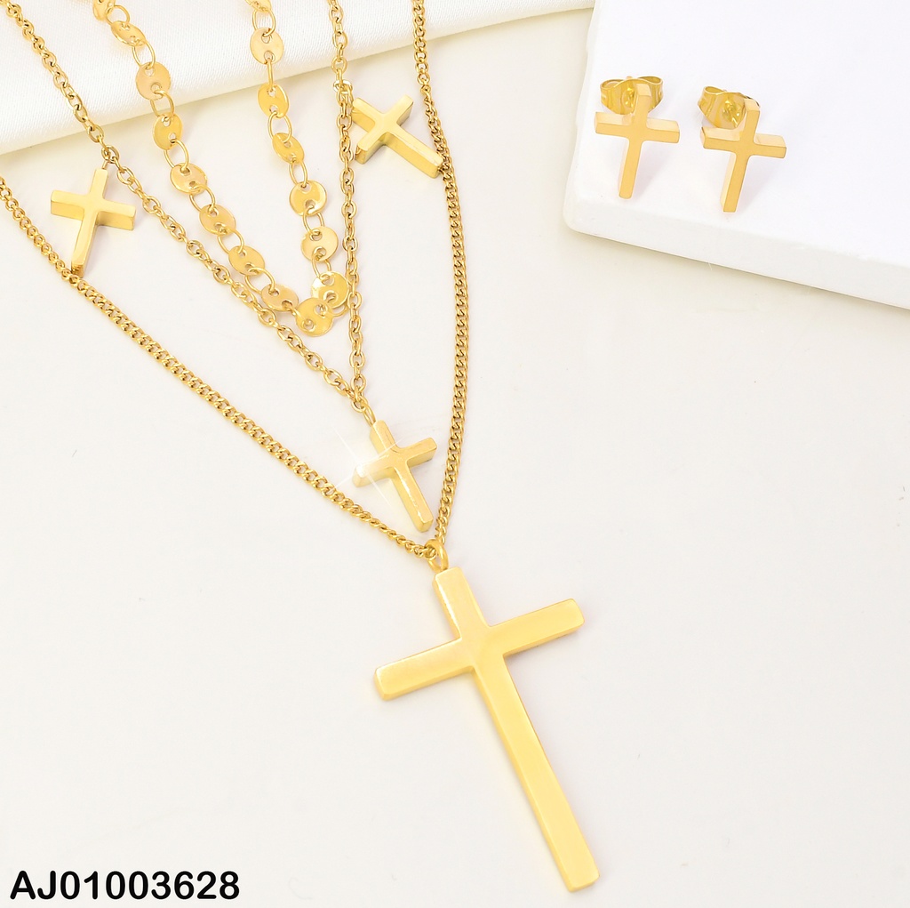 JUEGO TRIPLE CAD. CON 6 CRUCES LISAS DORADAS