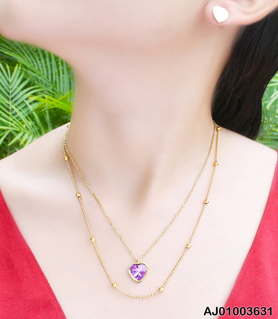 JUEGO DOBLE CAD.ARETES PLACA CORAZÓN.DIJE:💜