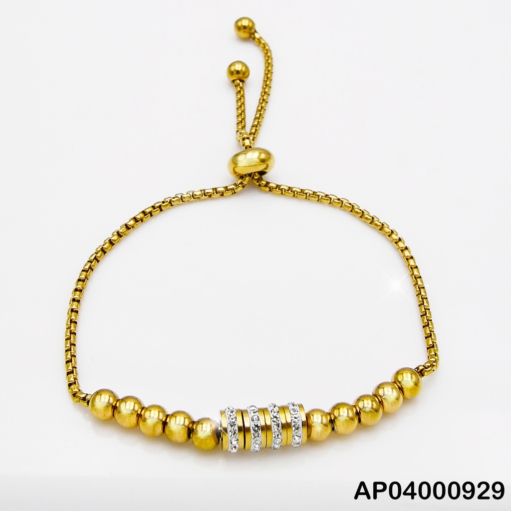 PULSERA ESFERAS DORADAS CENTRO CILINDRO ZIRC