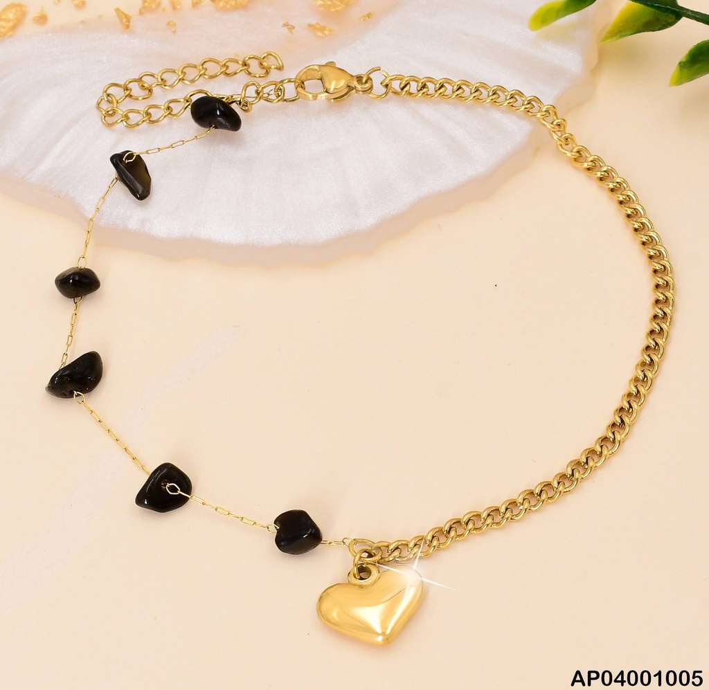 PULSERA MITAD CADENA/PIEDRAS DIJE CORAZÓN INF,