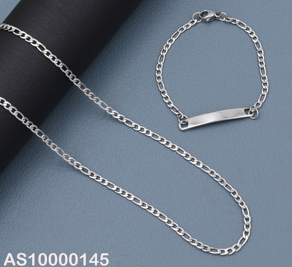 SET PLATEADO CADENA/PULSERA PLACA(17CM) 0.8NK ⚪⚪⚪/ALARGADO