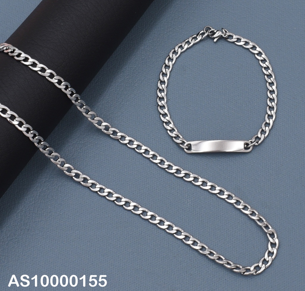 SET PLAT. CADENA-PULSERA C/PLACA MARTILLADA 1.4NK F3885
