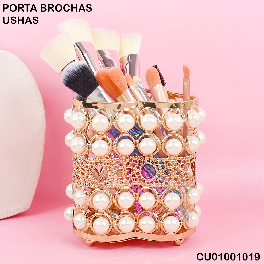 PORTA BROCHA FORMA CORAZON C/PERLAS BLANCAS MOD. ADH-119-3
