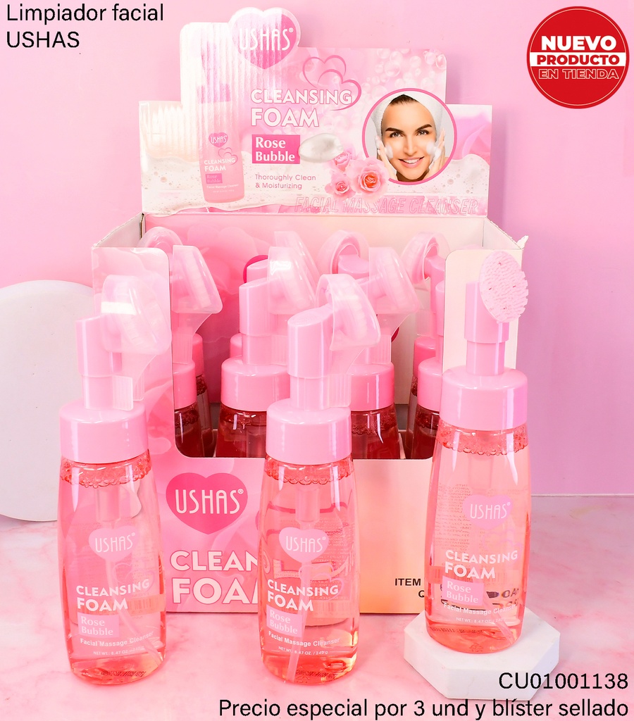 ESPUMA LIMPIADOR FACIAL C/CEPILLO ROSA USHAS HA069