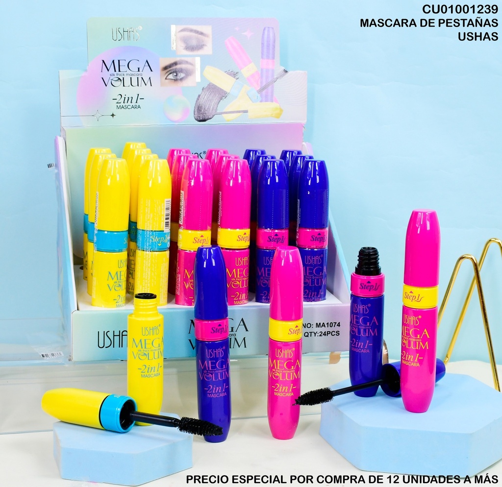 MÁSCARA PESTAÑAS 2EN1 MEGA VOL.USHAS MA1074