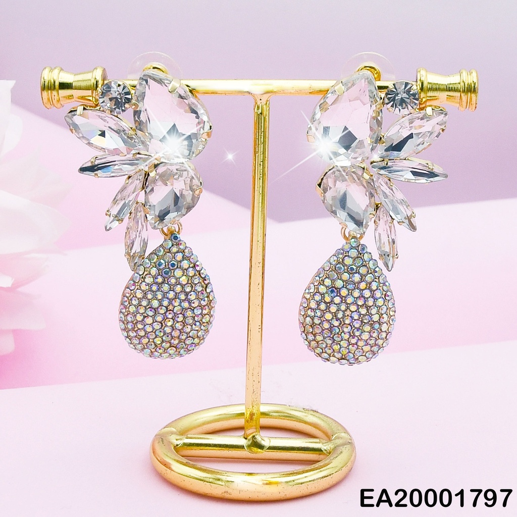 ARETES HOJAS ZIRCONIAS GOTAS COLGANTES