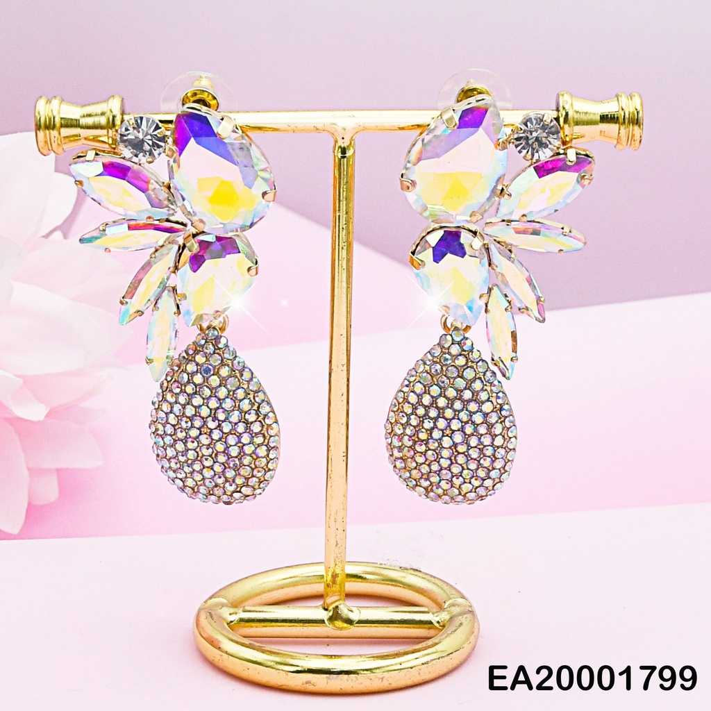 ARETES HOJAS ZIRCONIAS TORNASOL GOTAS COLGANTES